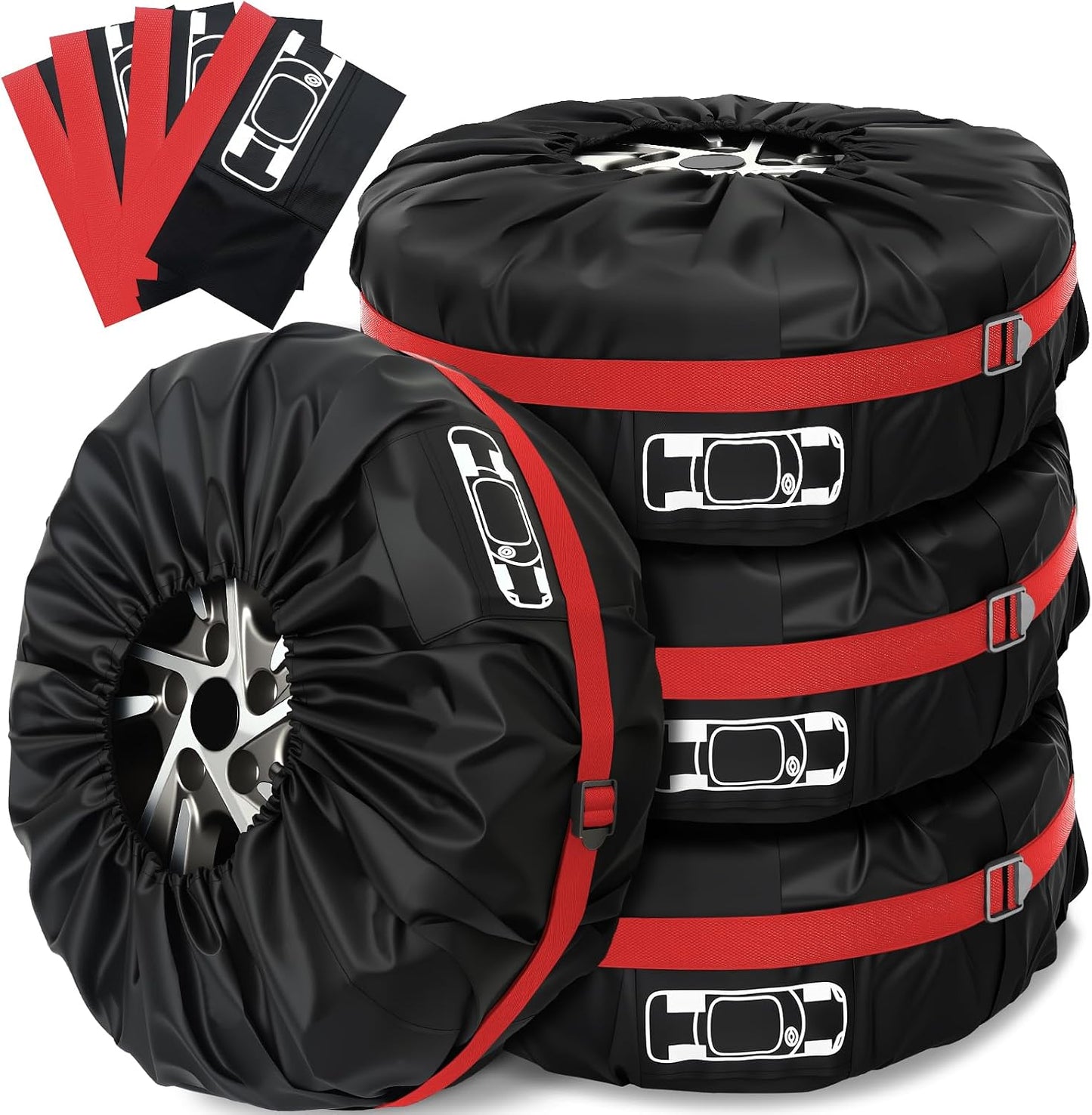 Housses de rangement pour pneus: protection UV, résistant à l'eau, Lot de 4, 19-23 pouces, 80 cm, rouge